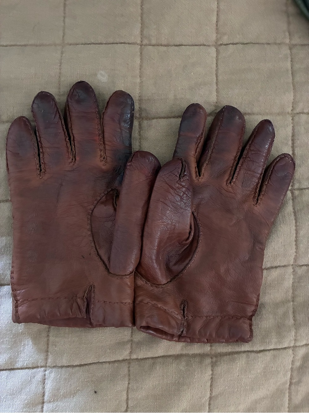 Vintage Men's Classic Brown Leather Gloves - Cashmere Lined Handwear
